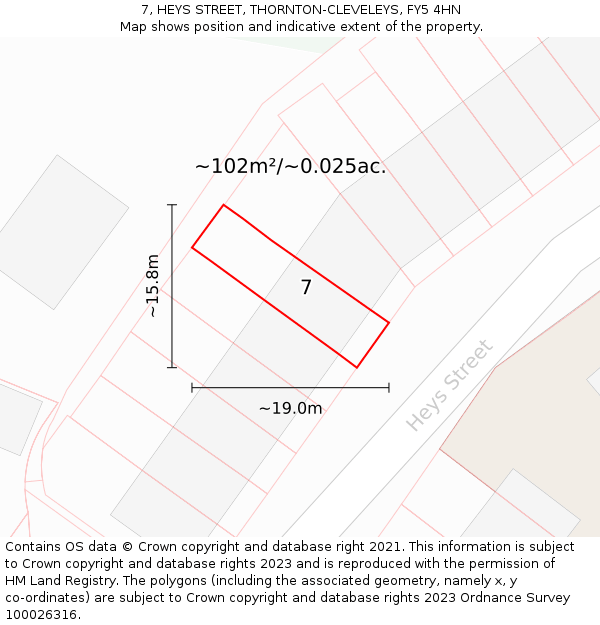 7, HEYS STREET, THORNTON-CLEVELEYS, FY5 4HN: Plot and title map