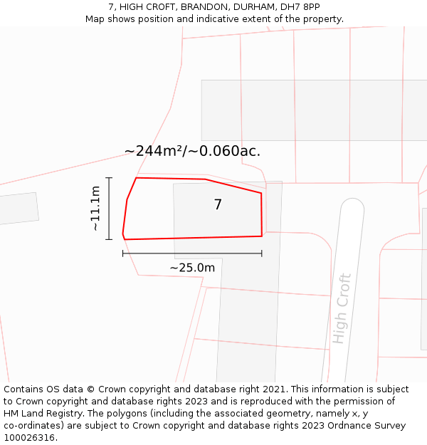 7, HIGH CROFT, BRANDON, DURHAM, DH7 8PP: Plot and title map