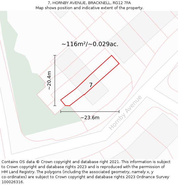 7, HORNBY AVENUE, BRACKNELL, RG12 7FA: Plot and title map