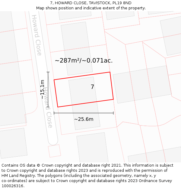 7, HOWARD CLOSE, TAVISTOCK, PL19 8ND: Plot and title map