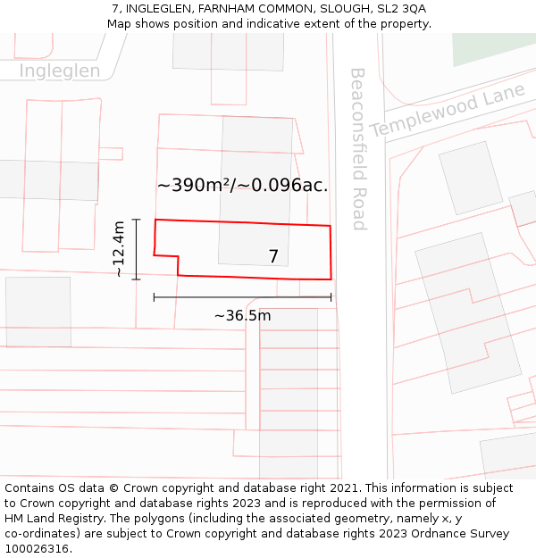 7, INGLEGLEN, FARNHAM COMMON, SLOUGH, SL2 3QA: Plot and title map