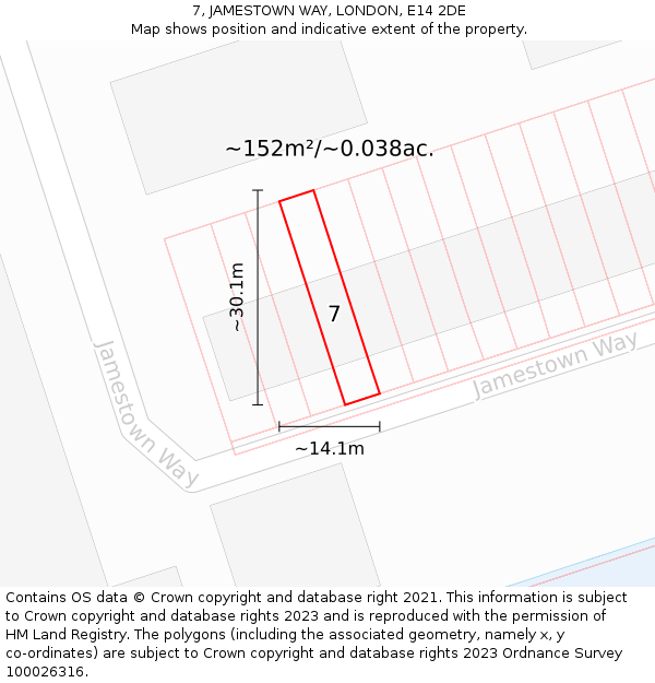7, JAMESTOWN WAY, LONDON, E14 2DE: Plot and title map