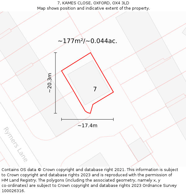 7, KAMES CLOSE, OXFORD, OX4 3LD: Plot and title map