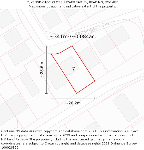 7, KENSINGTON CLOSE, LOWER EARLEY, READING, RG6 4EY: Plot and title map