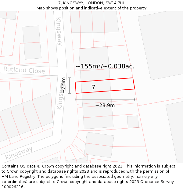 7, KINGSWAY, LONDON, SW14 7HL: Plot and title map