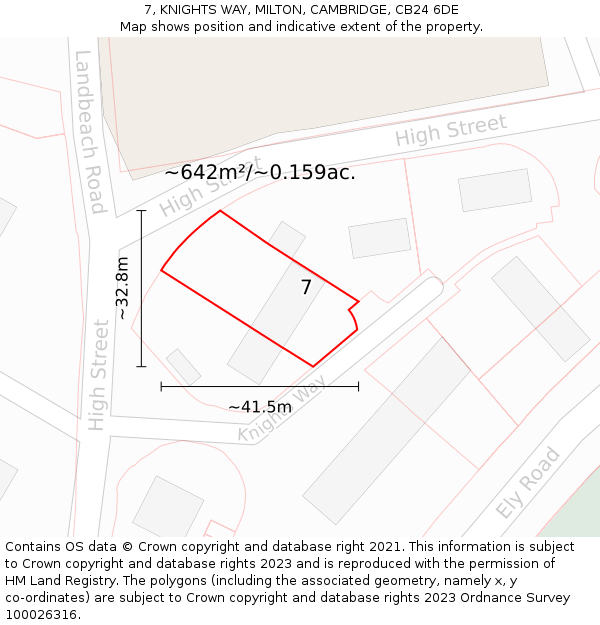 7, KNIGHTS WAY, MILTON, CAMBRIDGE, CB24 6DE: Plot and title map