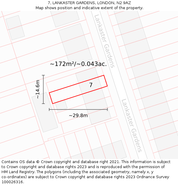 7, LANKASTER GARDENS, LONDON, N2 9AZ: Plot and title map