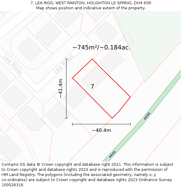 7, LEA RIGG, WEST RAINTON, HOUGHTON LE SPRING, DH4 6SR: Plot and title map