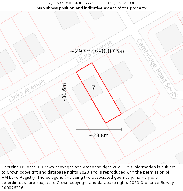 7, LINKS AVENUE, MABLETHORPE, LN12 1QL: Plot and title map