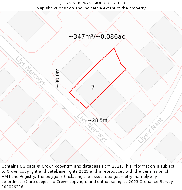 7, LLYS NERCWYS, MOLD, CH7 1HR: Plot and title map