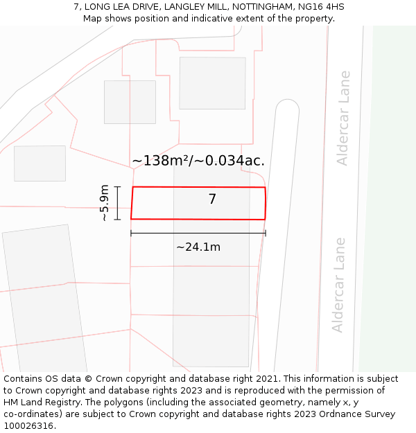 7, LONG LEA DRIVE, LANGLEY MILL, NOTTINGHAM, NG16 4HS: Plot and title map