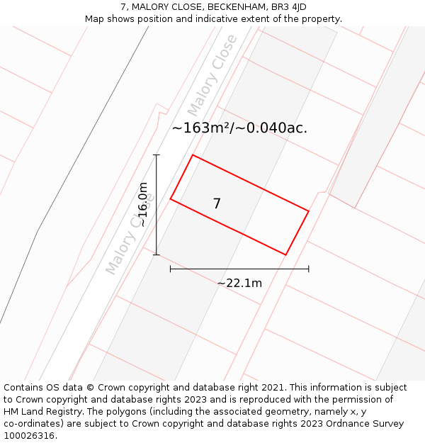 7, MALORY CLOSE, BECKENHAM, BR3 4JD: Plot and title map