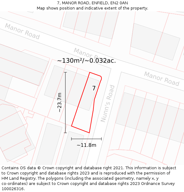 7, MANOR ROAD, ENFIELD, EN2 0AN: Plot and title map