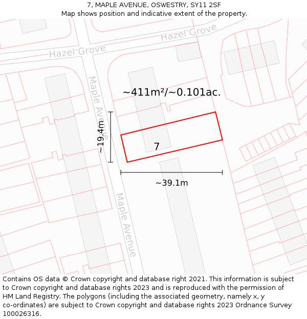 7, MAPLE AVENUE, OSWESTRY, SY11 2SF: Plot and title map