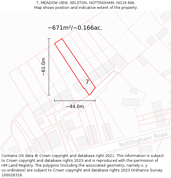 7, MEADOW VIEW, SELSTON, NOTTINGHAM, NG16 6WL: Plot and title map