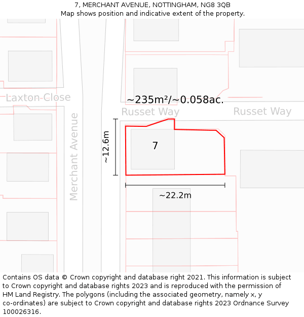 7, MERCHANT AVENUE, NOTTINGHAM, NG8 3QB: Plot and title map