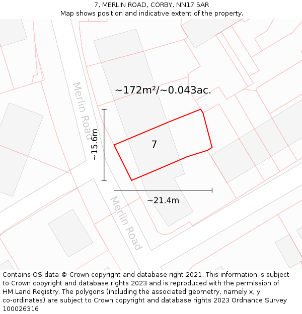 7, MERLIN ROAD, CORBY, NN17 5AR: Plot and title map