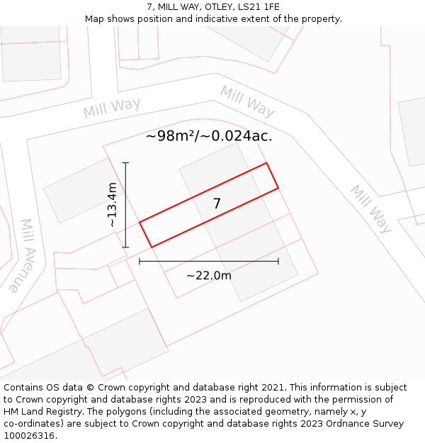 7, MILL WAY, OTLEY, LS21 1FE: Plot and title map