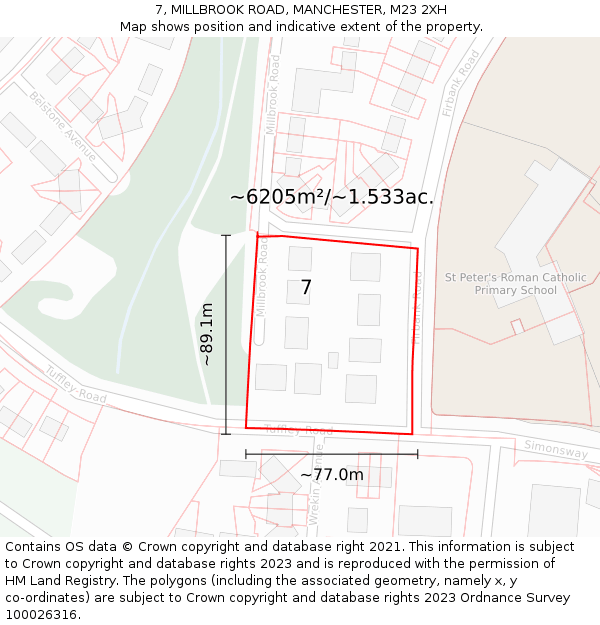 7, MILLBROOK ROAD, MANCHESTER, M23 2XH: Plot and title map