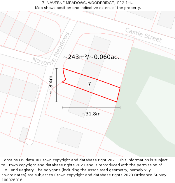 7, NAVERNE MEADOWS, WOODBRIDGE, IP12 1HU: Plot and title map