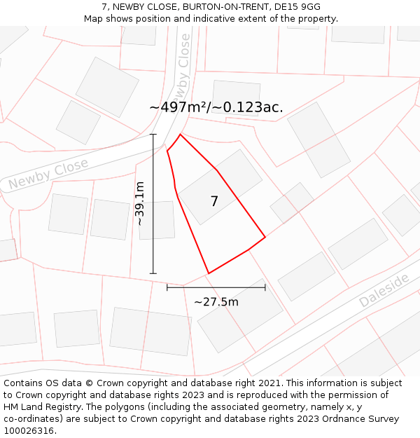 7, NEWBY CLOSE, BURTON-ON-TRENT, DE15 9GG: Plot and title map