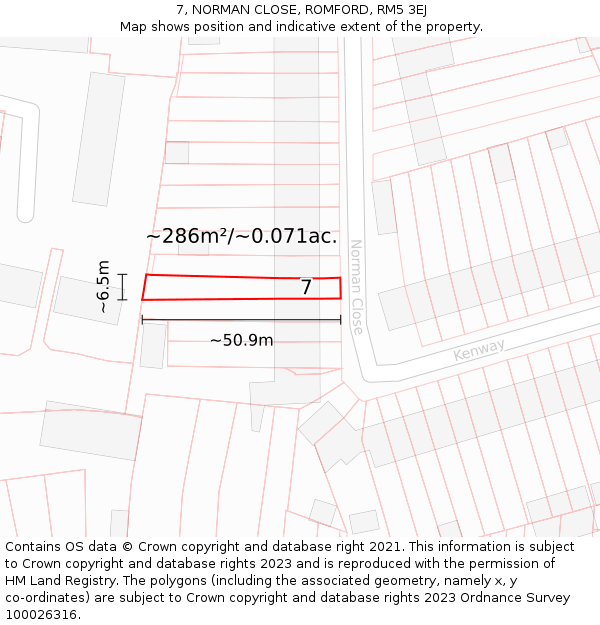 7, NORMAN CLOSE, ROMFORD, RM5 3EJ: Plot and title map