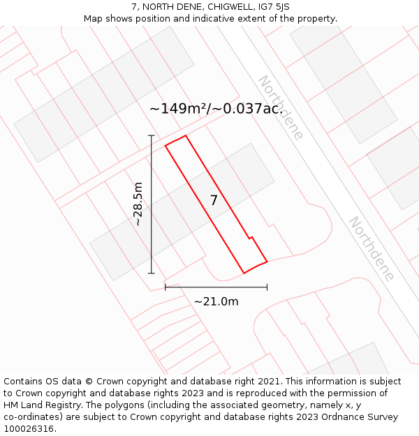 7, NORTH DENE, CHIGWELL, IG7 5JS: Plot and title map