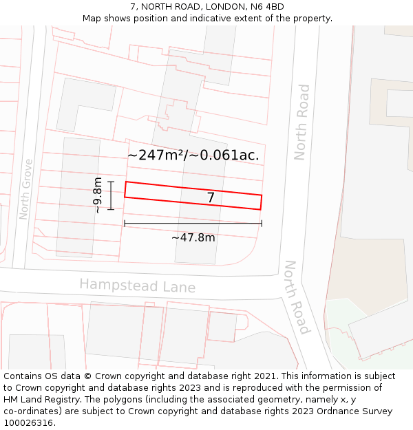 7, NORTH ROAD, LONDON, N6 4BD: Plot and title map