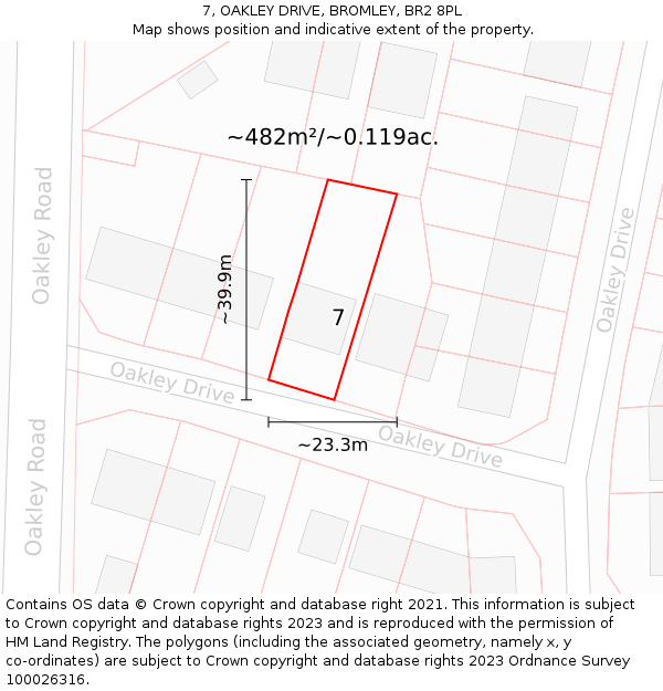 7, OAKLEY DRIVE, BROMLEY, BR2 8PL: Plot and title map