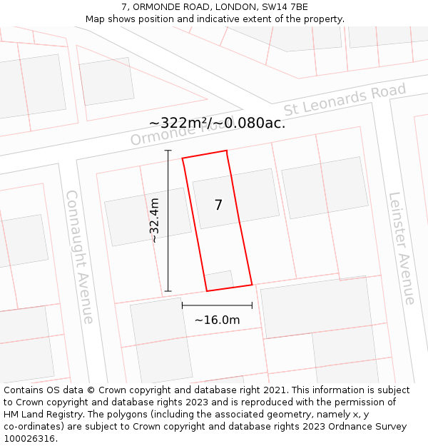 7, ORMONDE ROAD, LONDON, SW14 7BE: Plot and title map