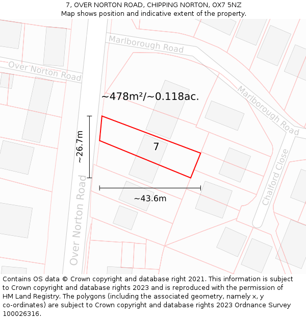 7, OVER NORTON ROAD, CHIPPING NORTON, OX7 5NZ: Plot and title map