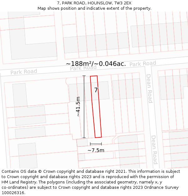 7, PARK ROAD, HOUNSLOW, TW3 2EX: Plot and title map