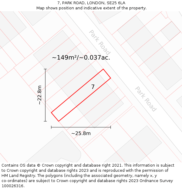 7, PARK ROAD, LONDON, SE25 6LA: Plot and title map