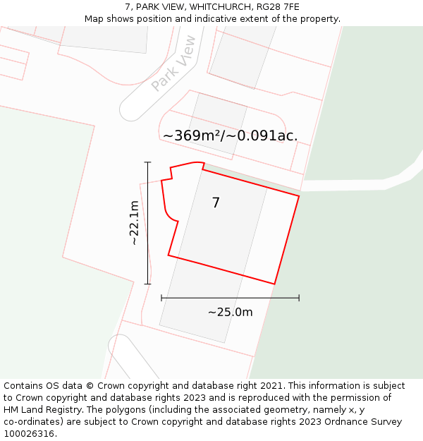 7, PARK VIEW, WHITCHURCH, RG28 7FE: Plot and title map