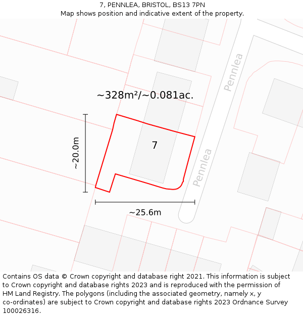 7, PENNLEA, BRISTOL, BS13 7PN: Plot and title map