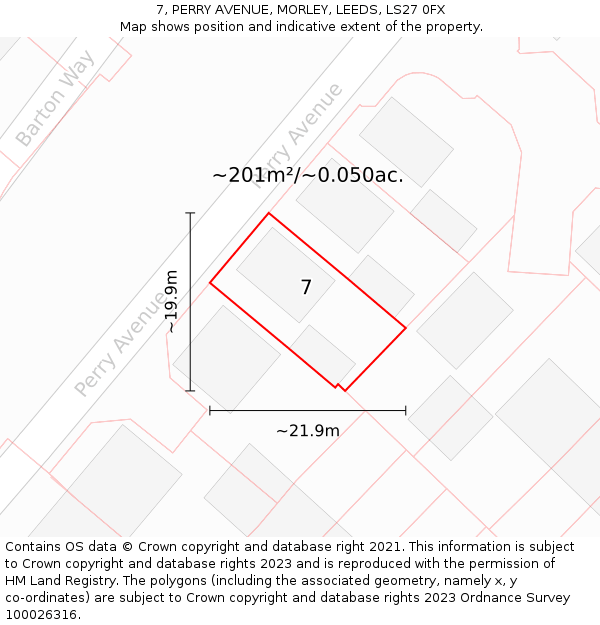 7, PERRY AVENUE, MORLEY, LEEDS, LS27 0FX: Plot and title map