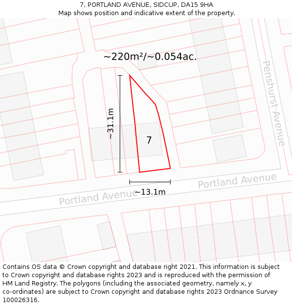 7, PORTLAND AVENUE, SIDCUP, DA15 9HA: Plot and title map