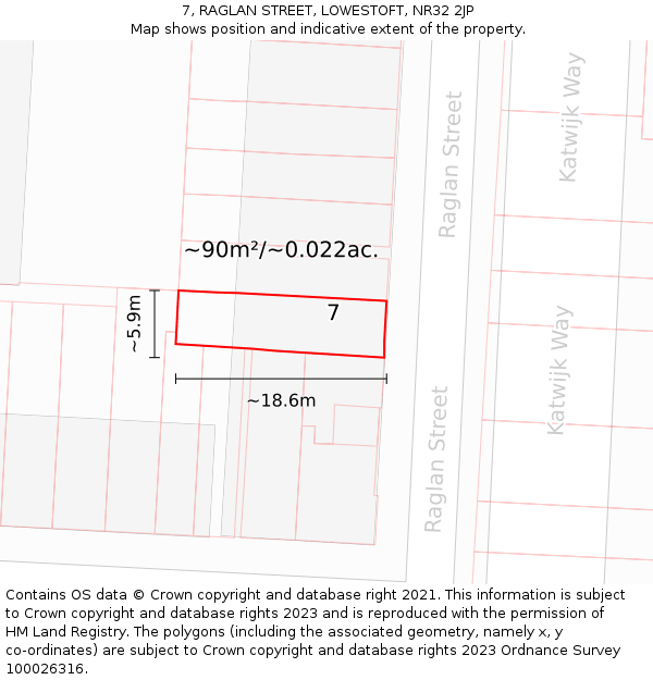 7, RAGLAN STREET, LOWESTOFT, NR32 2JP: Plot and title map