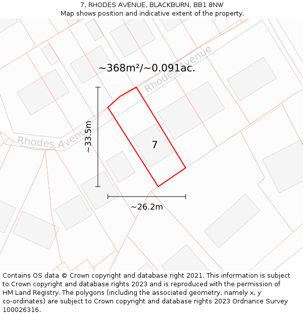 7, RHODES AVENUE, BLACKBURN, BB1 8NW: Plot and title map