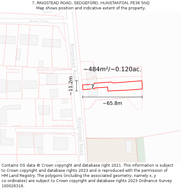 7, RINGSTEAD ROAD, SEDGEFORD, HUNSTANTON, PE36 5NQ: Plot and title map