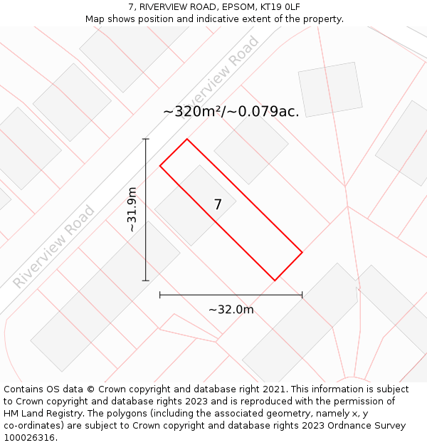 7, RIVERVIEW ROAD, EPSOM, KT19 0LF: Plot and title map