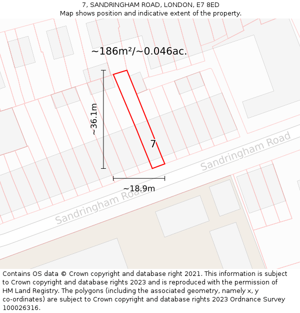 7, SANDRINGHAM ROAD, LONDON, E7 8ED: Plot and title map
