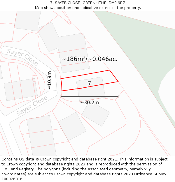 7, SAYER CLOSE, GREENHITHE, DA9 9PZ: Plot and title map