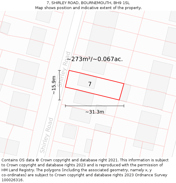7, SHIRLEY ROAD, BOURNEMOUTH, BH9 1SL: Plot and title map