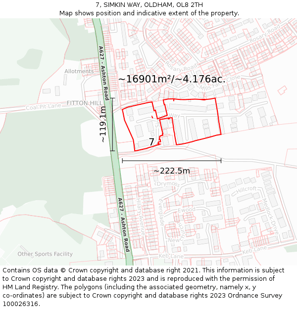 7, SIMKIN WAY, OLDHAM, OL8 2TH: Plot and title map