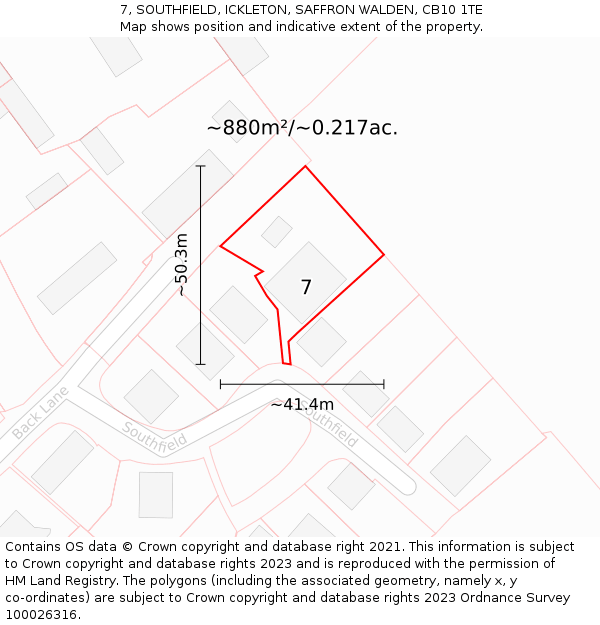 7, SOUTHFIELD, ICKLETON, SAFFRON WALDEN, CB10 1TE: Plot and title map