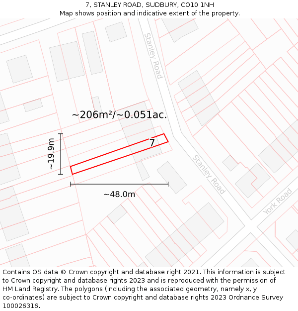 7, STANLEY ROAD, SUDBURY, CO10 1NH: Plot and title map
