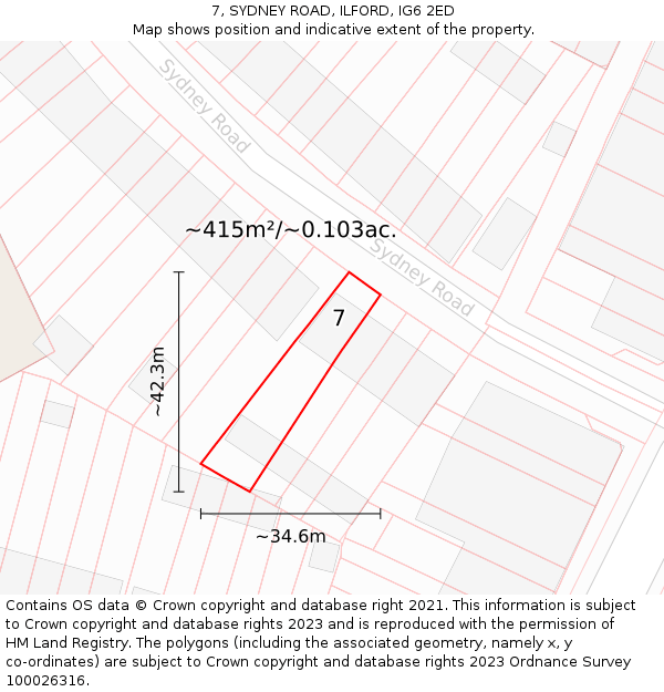 7, SYDNEY ROAD, ILFORD, IG6 2ED: Plot and title map