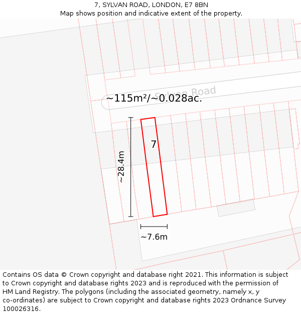 7, SYLVAN ROAD, LONDON, E7 8BN: Plot and title map