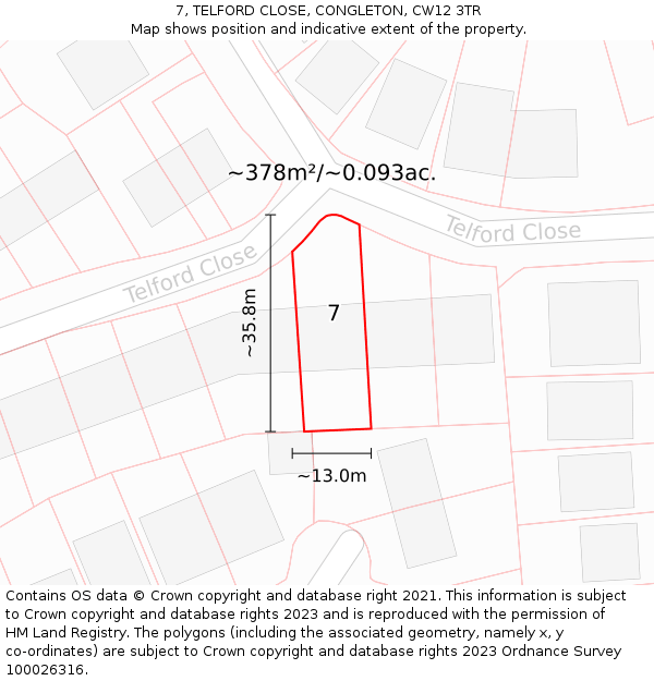 7, TELFORD CLOSE, CONGLETON, CW12 3TR: Plot and title map